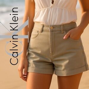 Calvin Klein Vintage Women's Khaki High Waist 100% Cotton Shorts 6